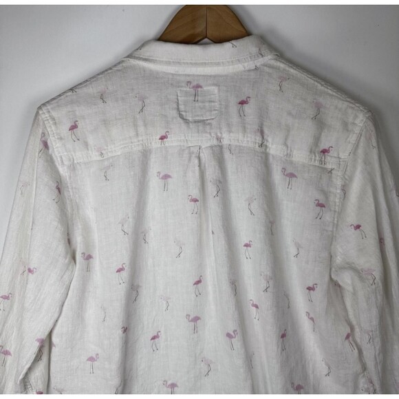 Rails Charli Womens Small Flamingos Print Linen Blend Button Up Shirt White Pink - Picture 6 of 15